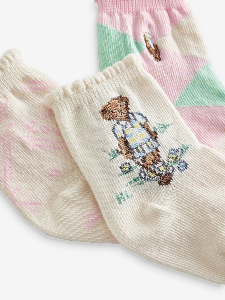 Polo Ralph Lauren Pink Baby Bear 100% Cotton Socks 3 Pack - Image 6 of 6