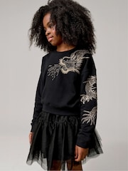 smALLSAINTS Black Girls Dragon Embellished Crew Sweatshirt - Image 1 of 9