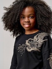 smALLSAINTS Black Girls Dragon Embellished Crew Sweatshirt - Image 2 of 9