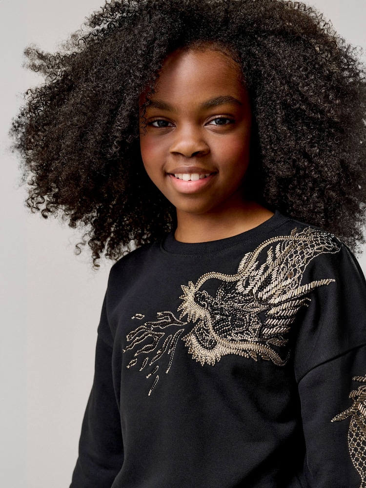 smALLSAINTS Black Girls Dragon Embellished Crew Sweatshirt - Image 2 of 9