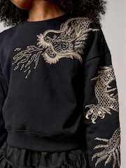 smALLSAINTS Black Girls Dragon Embellished Crew Sweatshirt - Image 3 of 9