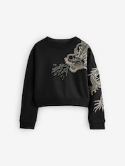 smALLSAINTS Black Girls Dragon Embellished Crew Sweatshirt - Image 6 of 9