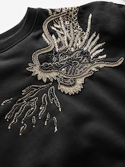 smALLSAINTS Black Girls Dragon Embellished Crew Sweatshirt - Image 8 of 9