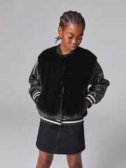 smALLSAINTS Black Girls Margot Shearling Baseball Jacket - Image 2 of 11