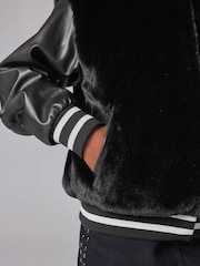smALLSAINTS Black Girls Margot Shearling Baseball Jacket - Image 5 of 11