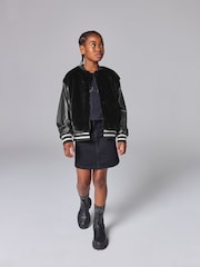 smALLSAINTS Black Girls Margot Shearling Baseball Jacket - Image 6 of 11