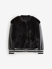 smALLSAINTS Black Girls Margot Shearling Baseball Jacket - Image 7 of 11