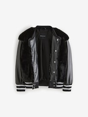 smALLSAINTS Black Girls Margot Shearling Baseball Jacket - Image 8 of 11