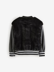 smALLSAINTS Black Girls Margot Shearling Baseball Jacket - Image 9 of 11
