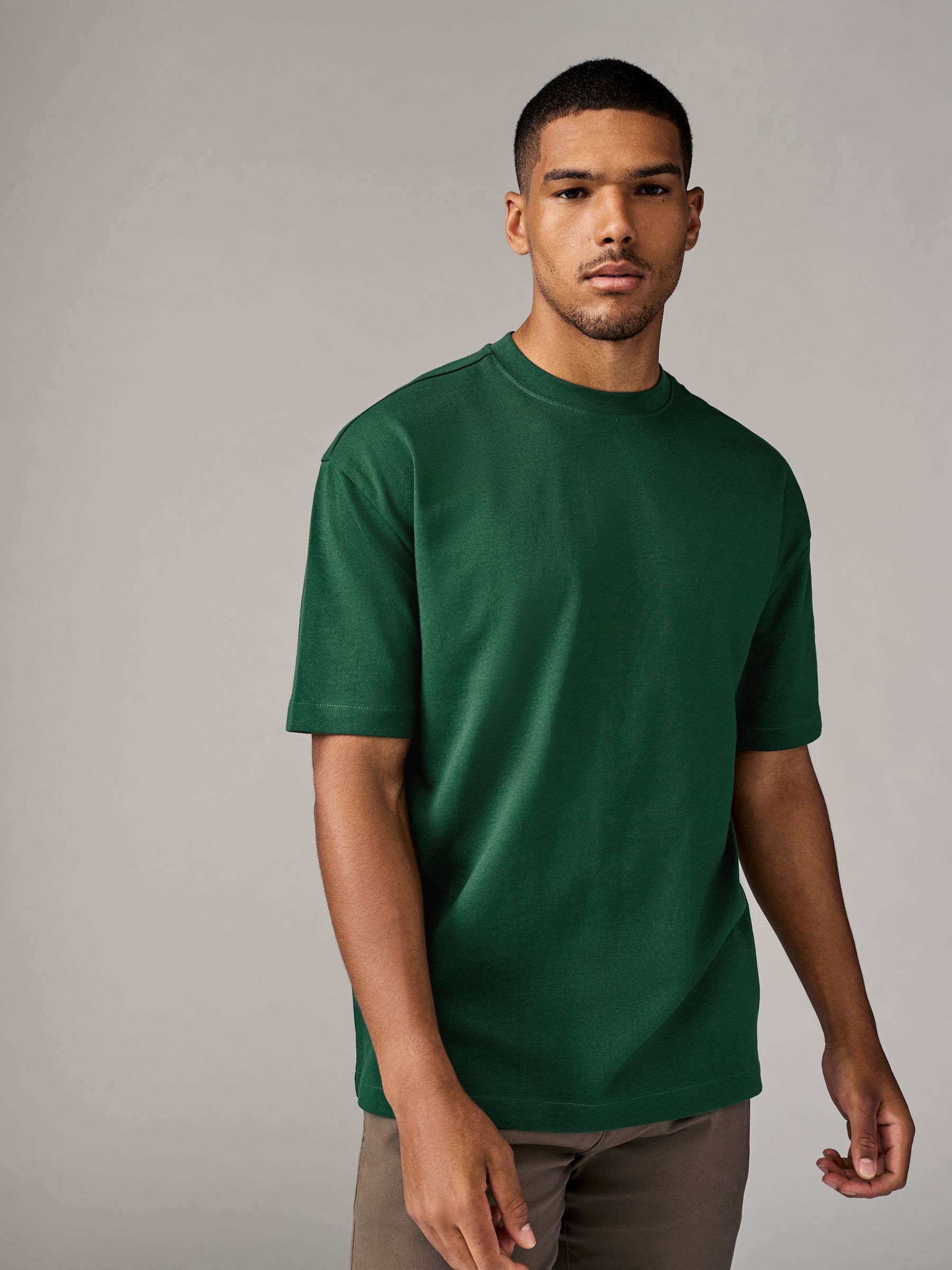 名作 Buy Dark Green Relaxed Fit Heavyweight 100% Cotton T-Shirt トップス