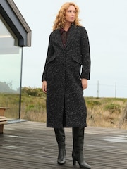 Black Textured Revere Collar Coat - Image 2 of 10