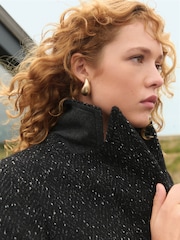 Black Textured Revere Collar Coat - Image 5 of 10