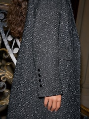 Black Textured Revere Collar Coat - Image 6 of 10