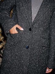 Black Textured Revere Collar Coat - Image 7 of 10