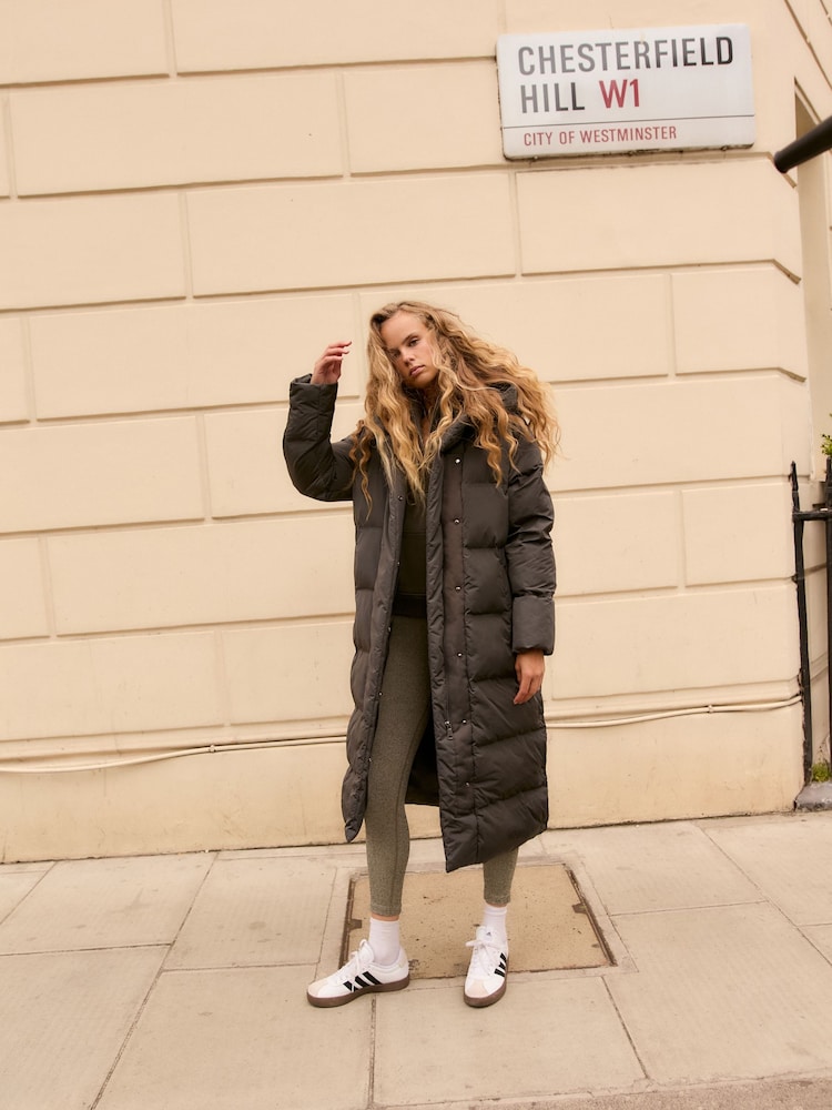 Charcoal Grey Premium Long Padded Hooded Coat - Image 2 of 5