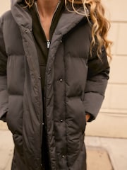Charcoal Grey Premium Long Padded Hooded Coat - Image 3 of 5