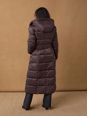 Burgundy Red Longline Waisted Shower Resistant Hooded Padded Coat - Image 3 of 5