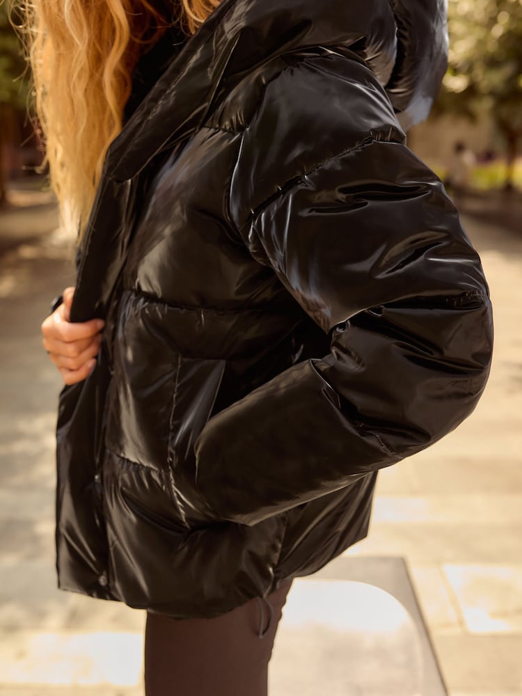 Buy Black High Shine Shower Resistant Padded Coat from the Next UK