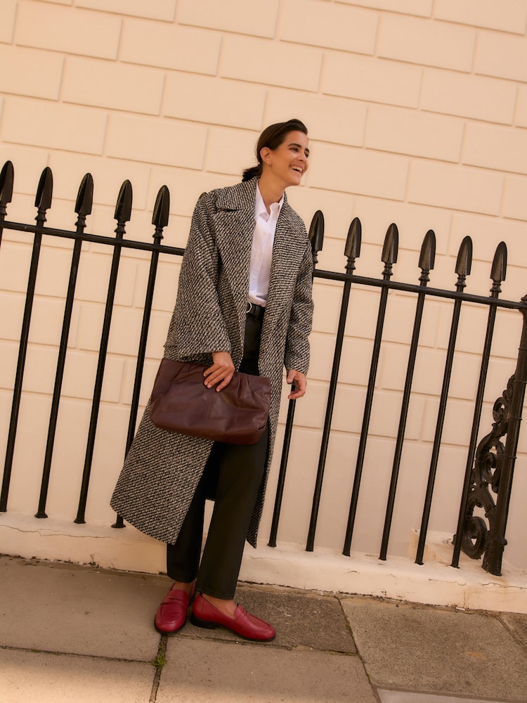 Textured Black/White Fleck Overcoat with Revere Collar - Image 2 of 4