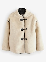 Ecru Cream Borg Duffle Fleece Jacket - Image 5 of 8