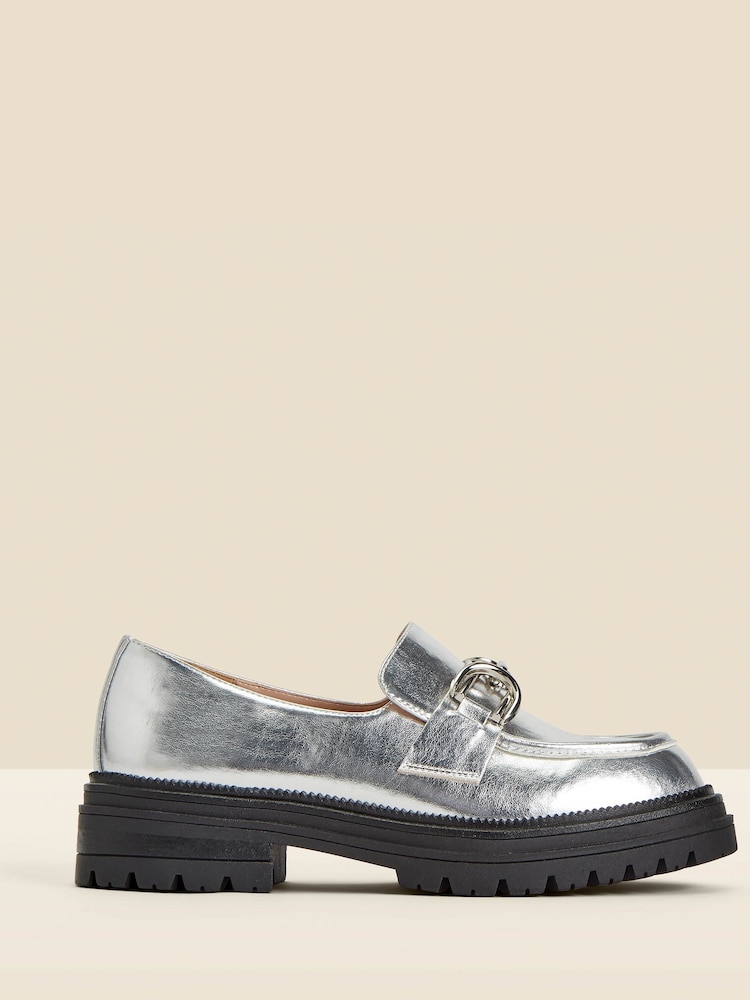 Sosandar Silver Chain Trim Chunky Loafers - Image 1 of 4