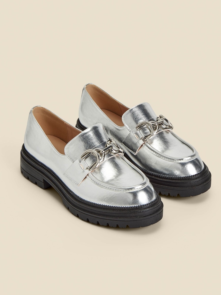Sosandar Silver Chain Trim Chunky Loafers - Image 2 of 4