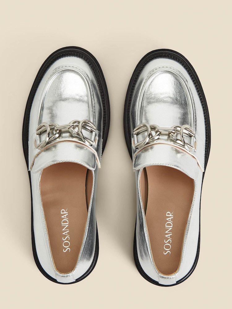 Sosandar Silver Chain Trim Chunky Loafers - Image 3 of 4