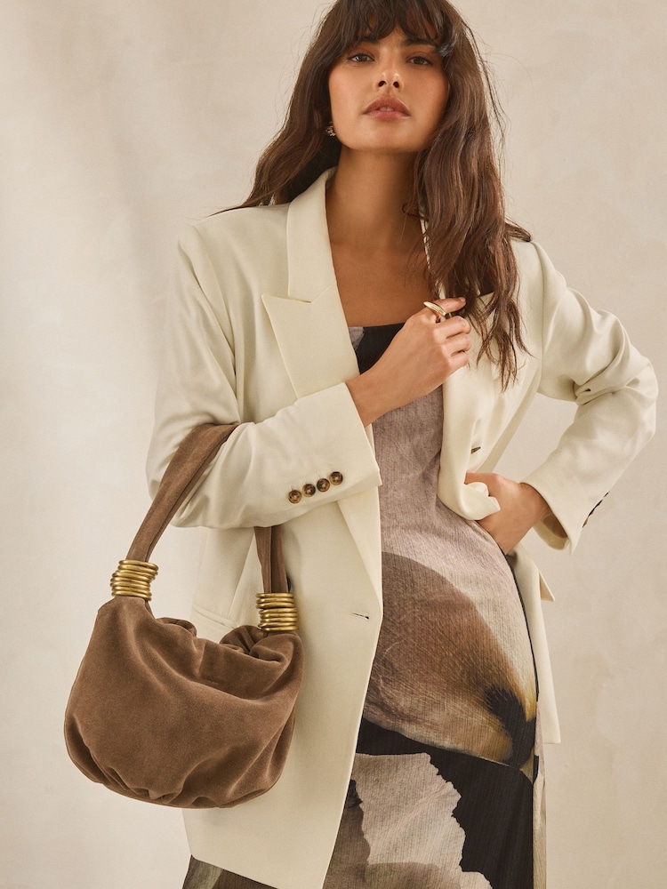Mink Brown Leather Ring Shoulder Bag - Image 2 of 3 Mink Brown Leather Ring Shoulder Bag - Image 2 of 3