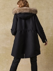 Black Hooded Parka Coat With Faux Fur Trim - Image 3 of 10