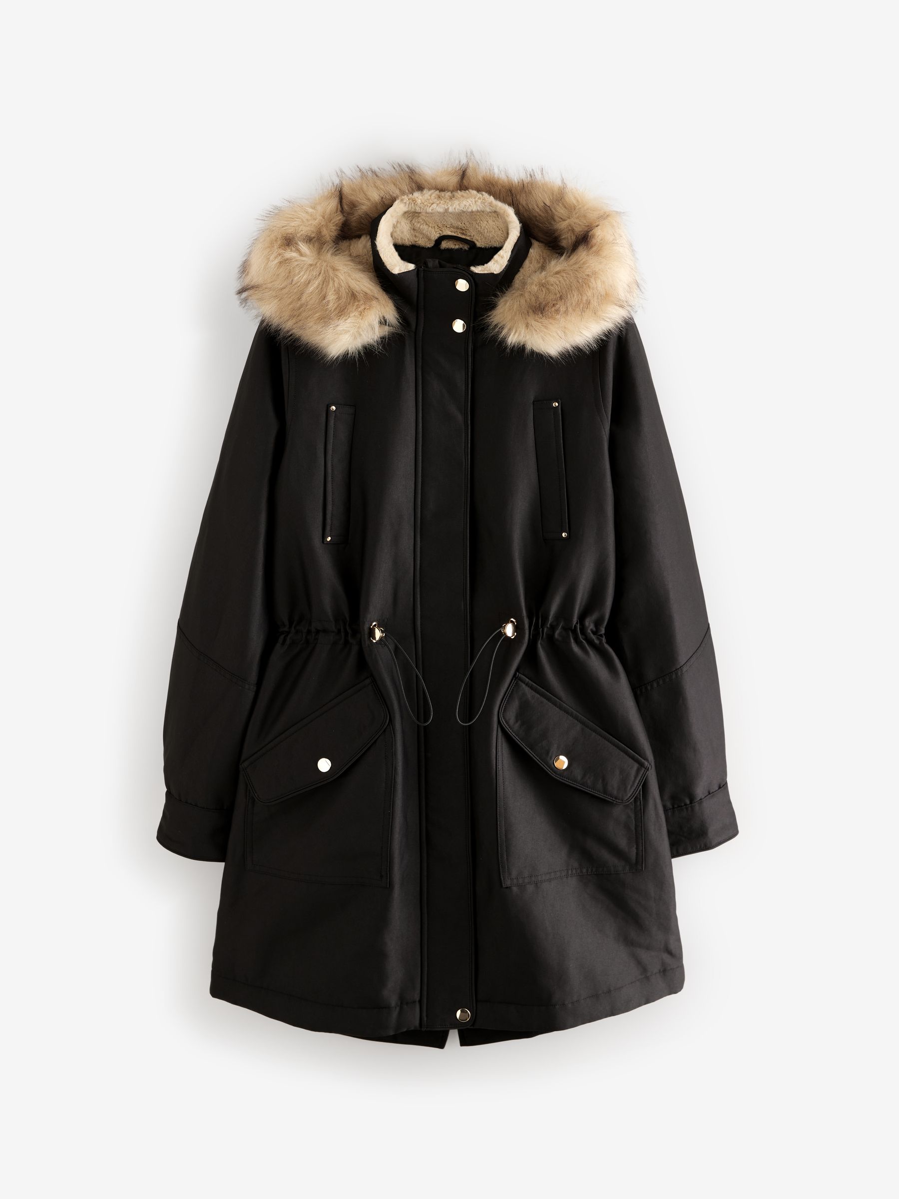 Buy Black Hooded Parka Coat With Faux Fur Trim from Next USA