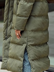 Khaki Green Premium Long Padded Hooded Coat - Image 4 of 4