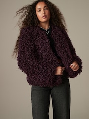 Burgundy Red Short Faux Fur Jacket - Image 2 of 6