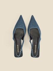 Sosandar Blue Denim Kitten Heel Slingback Shoes - Image 2 of 4