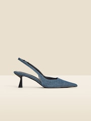 Sosandar Blue Denim Kitten Heel Slingback Shoes - Image 3 of 4