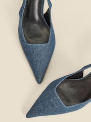 Sosandar Blue Denim Kitten Heel Slingback Shoes - Image 4 of 4