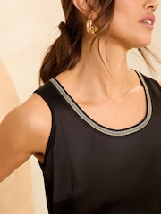 Love & Roses Black Satin Front Embellished Trim Scoop Neck Vest - Image 2 of 4