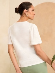 Love & Roses White Embellished Trim V Neck Jersey T-Shirt - Image 3 of 4