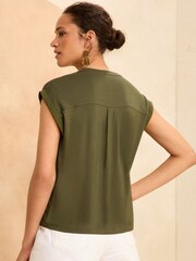 Love & Roses Khaki Green Tie Front Jersey Top - Image 3 of 4
