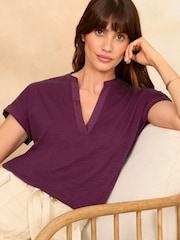 Love & Roses Burgundy Red Petite Jersey V Neck Woven Trim Short Sleeve T-Shirt - Image 1 of 4