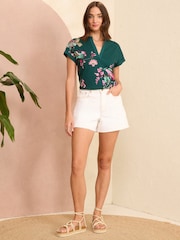 Love & Roses Bird Print Jersey V Neck Woven Trim Short Sleeve T-Shirt - Image 3 of 4