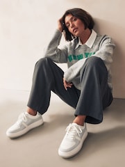 White/Silver Forever Comfort® Patent Chunky Lace Up Trainers - Image 1 of 8