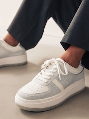 White/Silver Forever Comfort® Patent Chunky Lace Up Trainers - Image 2 of 8