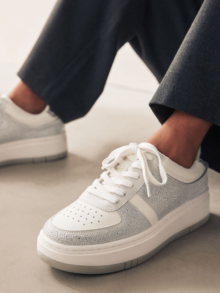White/Silver Forever Comfort® Patent Chunky Lace Up Trainers - Image 2 of 8