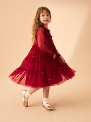 Laura Ashley Red Sequin Mesh Dress - Image 1 of 13