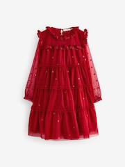 Laura Ashley Red Sequin Mesh Dress - Image 10 of 13