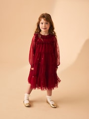 Laura Ashley Red Sequin Mesh Dress - Image 2 of 13