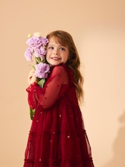 Laura Ashley Red Sequin Mesh Dress - Image 6 of 13