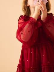 Laura Ashley Red Sequin Mesh Dress - Image 8 of 13