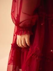 Laura Ashley Red Sequin Mesh Dress - Image 9 of 13
