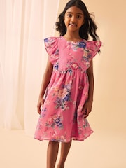 Laura Ashley Pink Romantic Rose Floral Organza Dress - Image 1 of 9